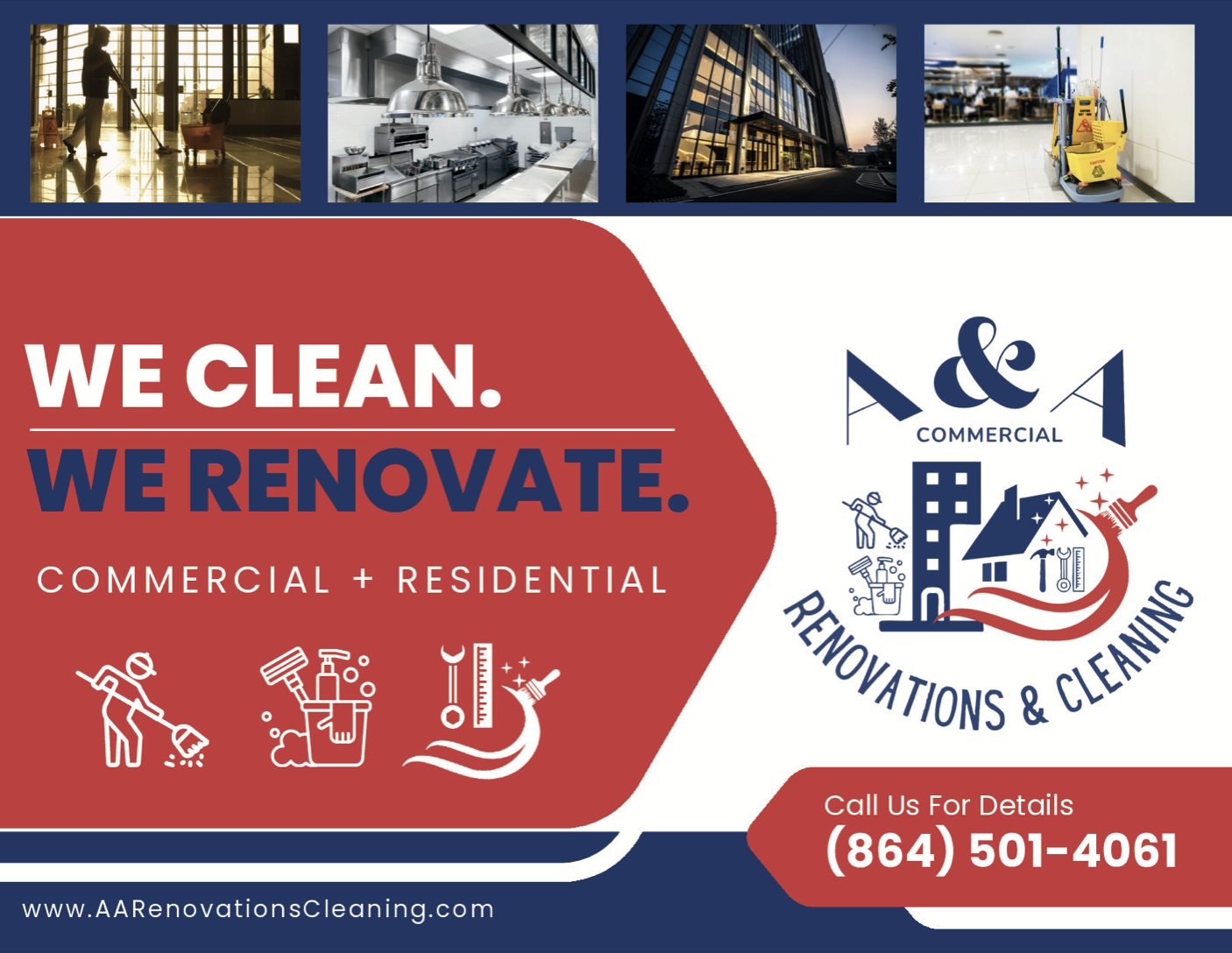 Postcard Design for A&A Renovations & Cleaning in Greenville, SC by Sauce Logic Web Design